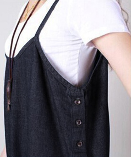 Amulet(アミュレット)の「2WAYデニム風ワンピースパンツ(ワンピース・レディース・ブルー/ブラック・M/L/XL)」の13枚目の写真