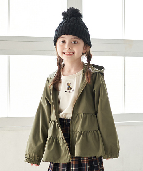 b・ROOM(ビールーム)の「ペプラムマウンテンパーカ(マウンテンパーカー・キッズ・ネイビー/カーキ/ライトピンク/ベージュ・110cm/130cm/120cm/90cm/100cm)」の1枚目の写真