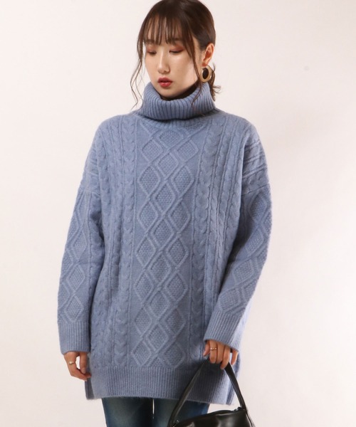 FUNALIVE（ファンアライブ）の「【je crois soi】ケーブル編ニットチュニック（チュニック・レディース・オフホワイト/ピンク/ブルー・FREE）」の3枚目の写真