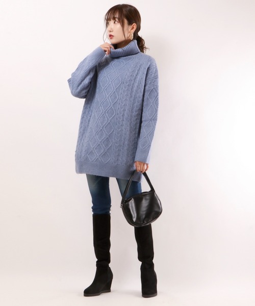 FUNALIVE（ファンアライブ）の「【je crois soi】ケーブル編ニットチュニック（チュニック・レディース・オフホワイト/ピンク/ブルー・FREE）」の5枚目の写真