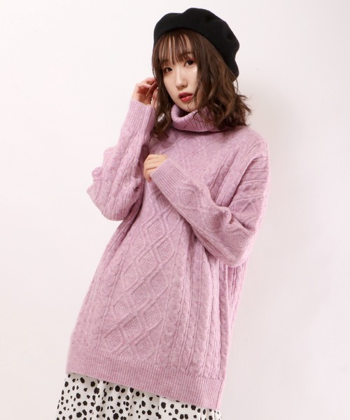 FUNALIVE（ファンアライブ）の「【je crois soi】ケーブル編ニットチュニック（チュニック・レディース・オフホワイト/ピンク/ブルー・FREE）」の4枚目の写真