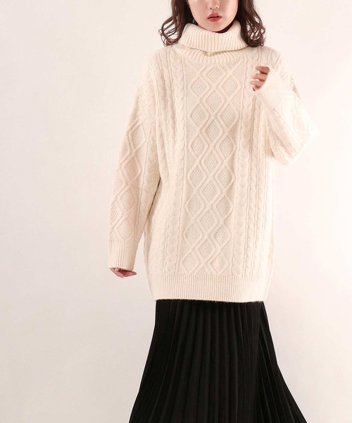 FUNALIVE（ファンアライブ）の「【je crois soi】ケーブル編ニットチュニック（チュニック・レディース・オフホワイト/ピンク/ブルー・FREE）」の17枚目の写真