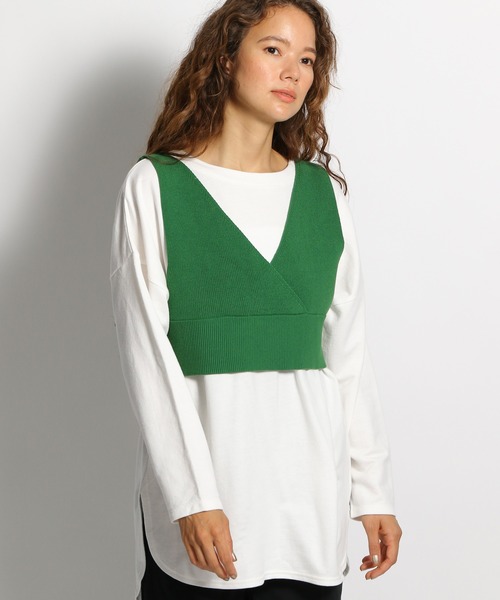 niko and...（ニコアンド）の「ニットベスト付きレイヤードセットプルオーバー（Tシャツ/カットソー・レディース・グリーン/スモーク/モカ・MEDIUM/LARGE）」の3枚目の写真