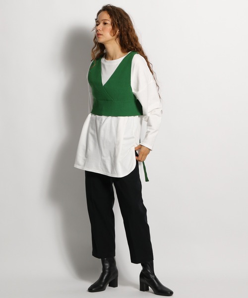 niko and...（ニコアンド）の「ニットベスト付きレイヤードセットプルオーバー（Tシャツ/カットソー・レディース・グリーン/スモーク/モカ・MEDIUM/LARGE）」の5枚目の写真