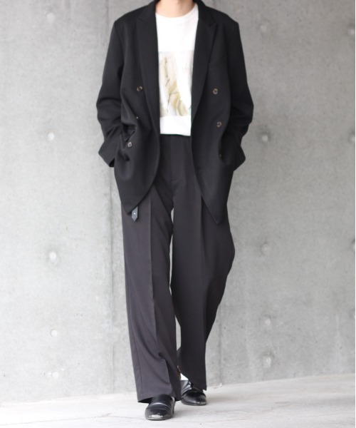 y/m by れぽすけ(イムバイレポスケ)の「センタープレスストレートパンツ(スラックス・メンズ・ブラック/オフホワイト・MEDIUM/LARGE)」の7枚目の写真