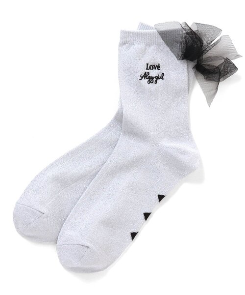 algy（アルジー）の「チュールりぼんラメクルーソックス（ソックス/靴下・キッズ・ラベンダー/オフホワイト/ブラック・24/21）」の2枚目の写真