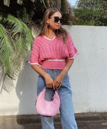 カラーケーブルニットベスト