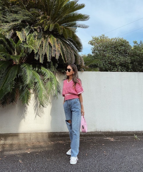 esutoreja（エストレジャ）の「カラーケーブルニットベスト（ニット/セーター・レディース・ホワイト/ピンク/ベージュ・FREE）」の9枚目の写真