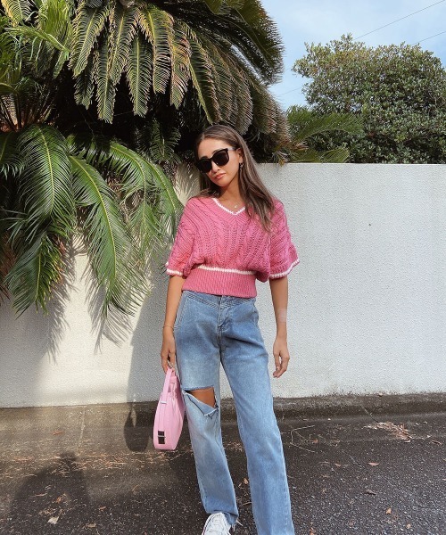 esutoreja（エストレジャ）の「カラーケーブルニットベスト（ニット/セーター・レディース・ホワイト/ピンク/ベージュ・FREE）」の10枚目の写真