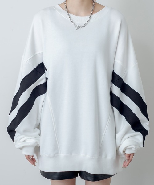 RASVOA（ラスボア）の「切替ライントレーナー／スウェット（スウェット・レディース・ブラック/オフホワイト・FREE）」の18枚目の写真