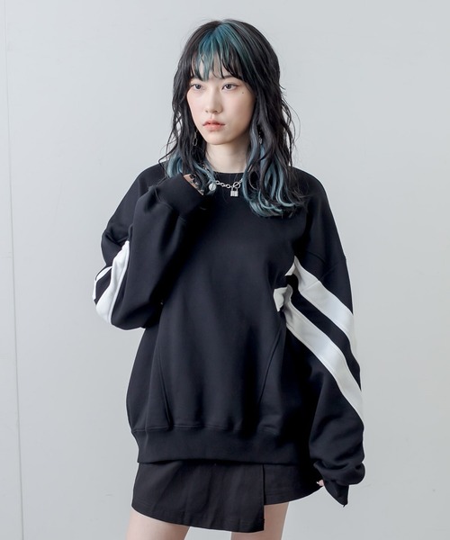 RASVOA（ラスボア）の「切替ライントレーナー／スウェット（スウェット・レディース・ブラック/オフホワイト・FREE）」の12枚目の写真