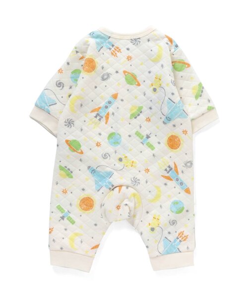 Ampersand（アンパサンド）の「ニットキルト前開き総柄カバーオール（宇宙柄）（肌着・キッズ・ライトグレー/キナリ・80/70/60）」の3枚目の写真