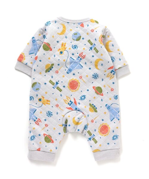 Ampersand（アンパサンド）の「ニットキルト前開き総柄カバーオール（宇宙柄）（肌着・キッズ・ライトグレー/キナリ・80/70/60）」の4枚目の写真