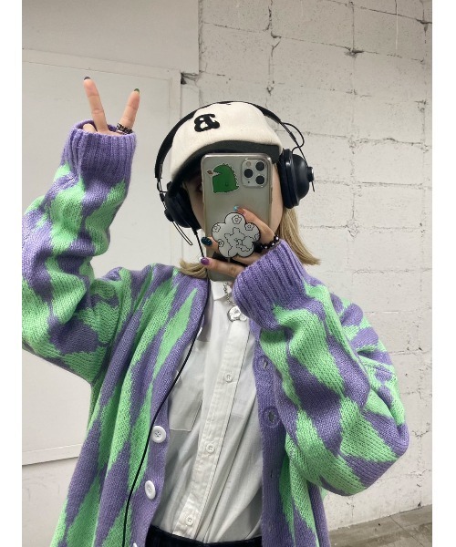 WC（ダブル シー）の「ハーリキンチェックカーディガン（カーディガン/ボレロ・レディース・ブルー/パープル/ピンク・FREE）」の3枚目の写真