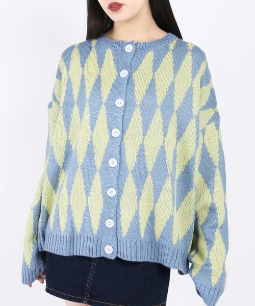 WC（ダブル シー）の「ハーリキンチェックカーディガン（カーディガン/ボレロ・レディース・ブルー/パープル/ピンク・FREE）」の2枚目の写真