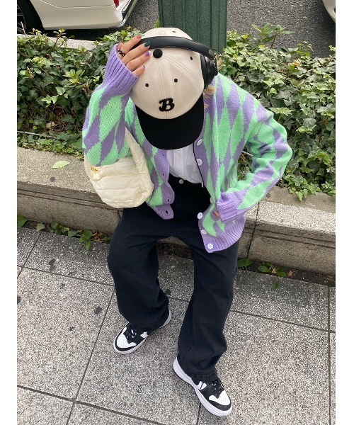 WC（ダブル シー）の「ハーリキンチェックカーディガン（カーディガン/ボレロ・レディース・ブルー/パープル/ピンク・FREE）」の4枚目の写真