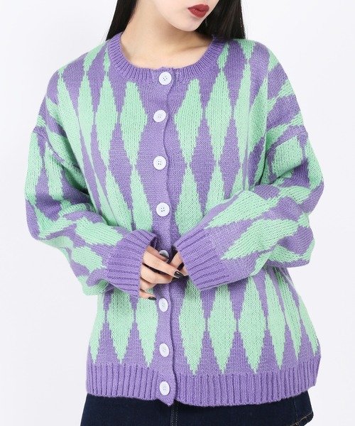 WC（ダブル シー）の「ハーリキンチェックカーディガン（カーディガン/ボレロ・レディース・ブルー/パープル/ピンク・FREE）」の6枚目の写真