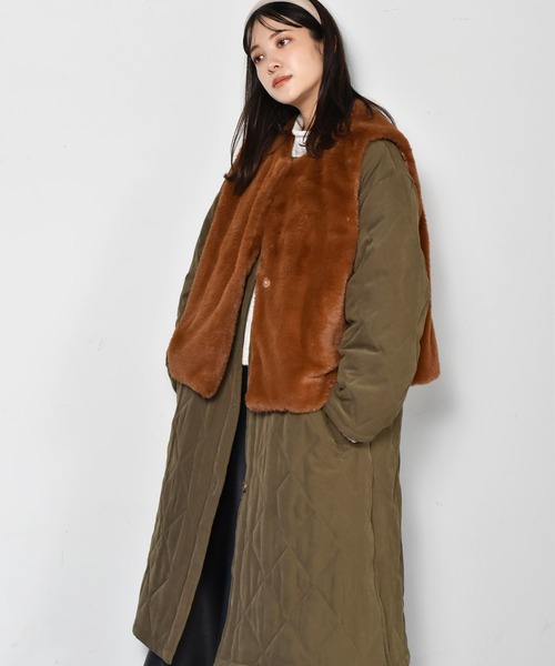 RETRO GIRL(レトロガール)の「【セットアイテム】ファーベストSETキルトコート(その他アウター・レディース・ブラック/グリーン/ライトベージュ・FREE)」の8枚目の写真