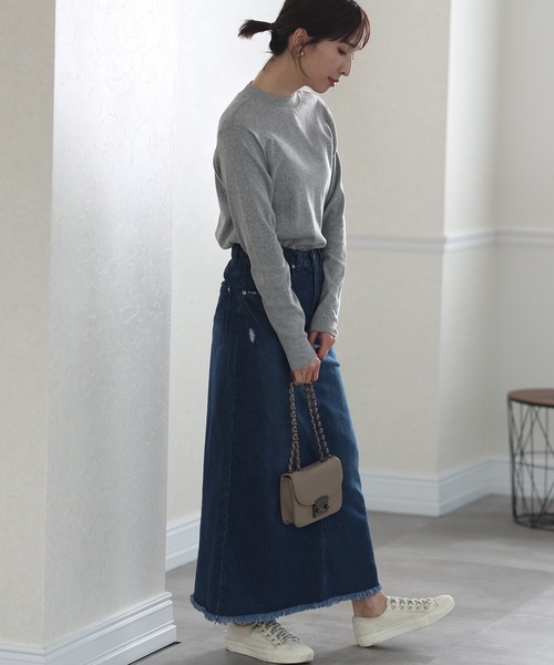 ElegChic（エレグシック）の「プチハイネックカットソー 長袖（Tシャツ/カットソー・レディース・チャコール/オフホワイト/杢グレー/ブラック・L/M/XL/3L/4L）」の12枚目の写真