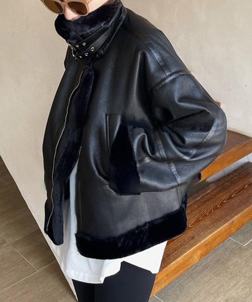 Diagram レザー ファー クロップドジャケット レザーカラークロップドジャケット | ファッション通販サイト NUGU