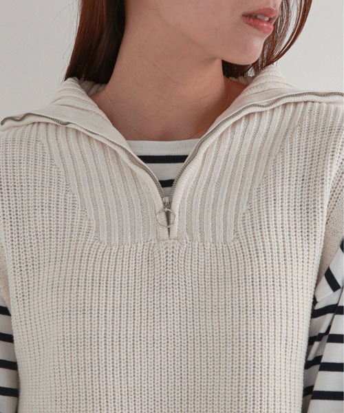 feepur（フェピュール）の「【ハンドウォッシャブル】ハーフジップベスト（ベスト・レディース・ブラック/ベージュ/オフホワイト・MEDIUM）」の7枚目の写真