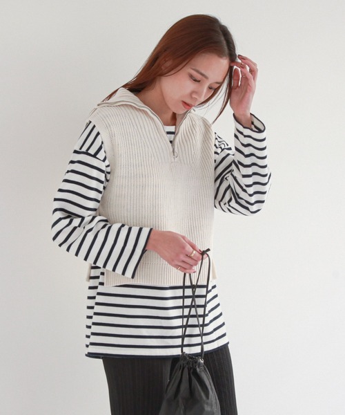 feepur（フェピュール）の「【ハンドウォッシャブル】ハーフジップベスト（ベスト・レディース・ブラック/ベージュ/オフホワイト・MEDIUM）」の12枚目の写真