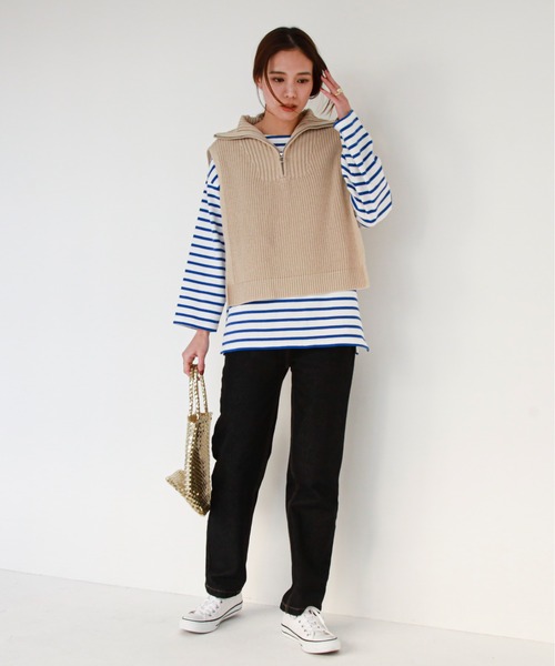 feepur（フェピュール）の「【ハンドウォッシャブル】ハーフジップベスト（ベスト・レディース・ブラック/ベージュ/オフホワイト・MEDIUM）」の10枚目の写真