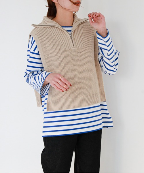 feepur（フェピュール）の「【ハンドウォッシャブル】ハーフジップベスト（ベスト・レディース・ブラック/ベージュ/オフホワイト・MEDIUM）」の6枚目の写真