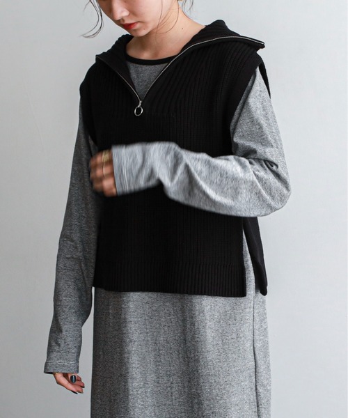 feepur（フェピュール）の「【ハンドウォッシャブル】ハーフジップベスト（ベスト・レディース・ブラック/ベージュ/オフホワイト・MEDIUM）」の20枚目の写真