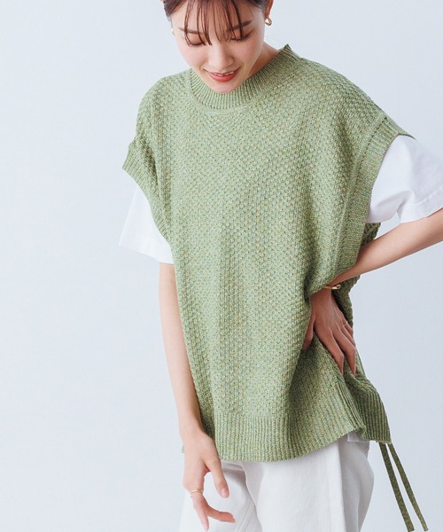 OMNES(オムネス)の「6ゲージ バックスリットニットベスト(ベスト・レディース・ブラック/ベージュ/ブラウン/オリーブ/ライトグリーン/アイボリー/チャコール・FREE)」の7枚目の写真