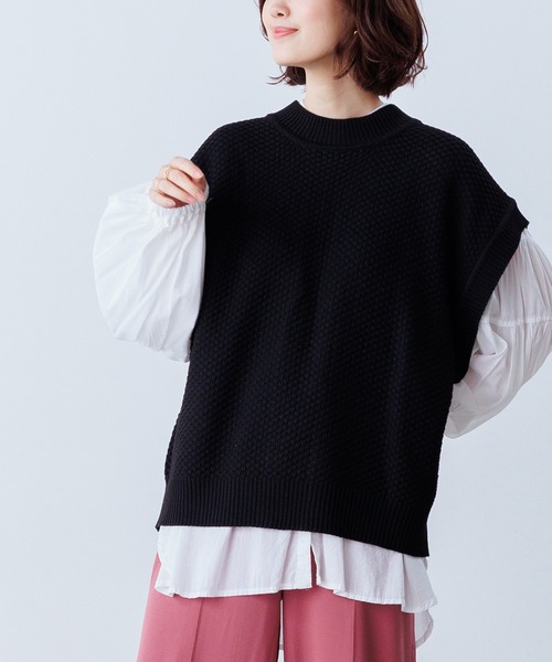 OMNES(オムネス)の「6ゲージ バックスリットニットベスト(ベスト・レディース・ブラック/ベージュ/ブラウン/オリーブ/ライトグリーン/アイボリー/チャコール・FREE)」の3枚目の写真