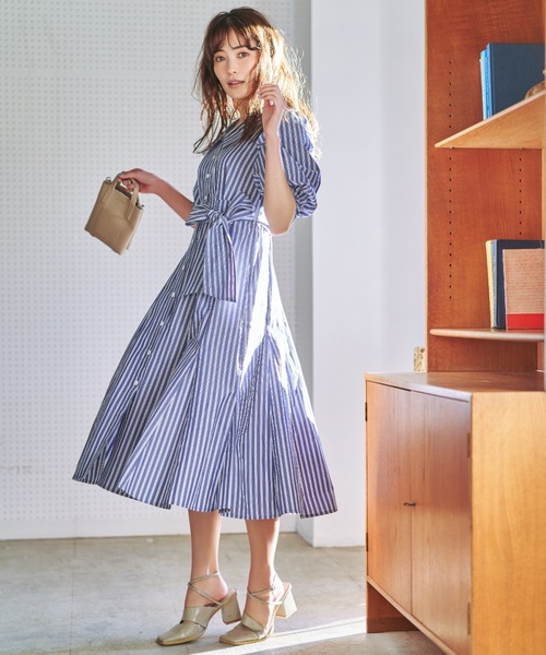 ウィルセレクション✨新品❣️同色ストライプワンピース WILLSELECTION ワンピース ウエストシャーリングストライプ