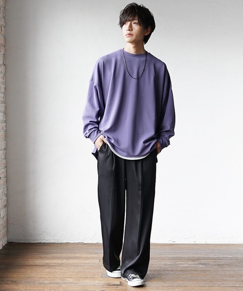 MinoriTY】とろみ素材センタープレスワイドカラースラックス