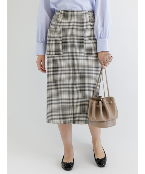 Te chichi CLASSIC(テチチクラシック)の「ポプリンチェックストレッチタイトスカート(スカート・レディース・ブラック/ベージュ/ブラウン・MEDIUM/SMALL)」の3枚目の写真