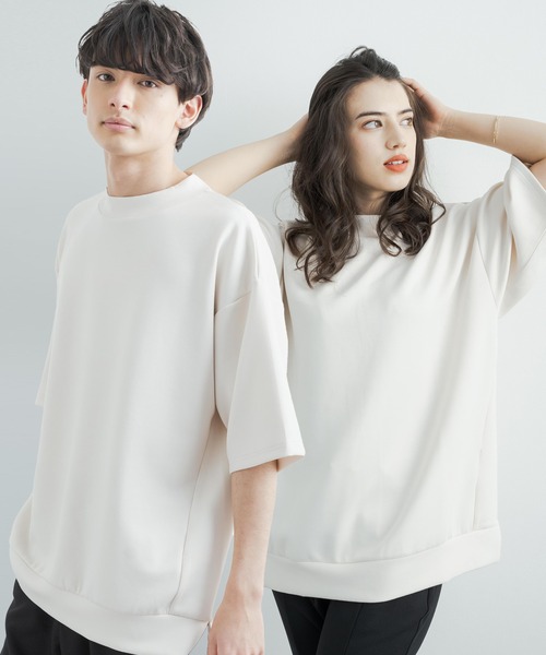 Rocky Monroe(ロッキーモンロー)の「オーバーサイズ シルケットポンチ モックネック5分袖ビッグスウェットシャツトレーナー(スウェット・メンズ・ホワイト/ライトグレー/ブラック/カーキ/ブルーグレー/ピンクベージュ/グレイッシュベージュ・M/L/XL)」の2枚目の写真