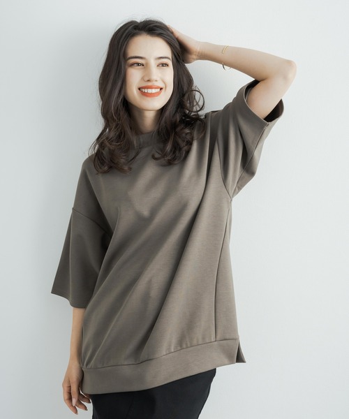 Rocky Monroe(ロッキーモンロー)の「オーバーサイズ シルケットポンチ モックネック5分袖ビッグスウェットシャツトレーナー(スウェット・メンズ・ホワイト/ライトグレー/ブラック/カーキ/ブルーグレー/ピンクベージュ/グレイッシュベージュ・M/L/XL)」の6枚目の写真