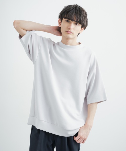 Rocky Monroe(ロッキーモンロー)の「オーバーサイズ シルケットポンチ モックネック5分袖ビッグスウェットシャツトレーナー(スウェット・メンズ・ホワイト/ライトグレー/ブラック/カーキ/ブルーグレー/ピンクベージュ/グレイッシュベージュ・M/L/XL)」の4枚目の写真
