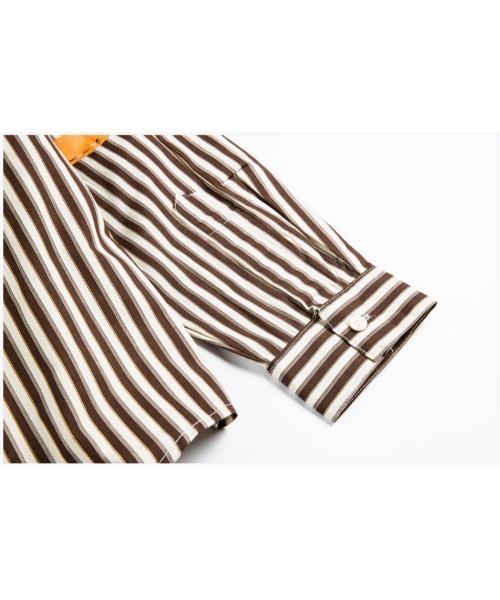 douce harmoni 青と黄色のストライプ パールボタンアップシャツ 新品 BOWTE | ITALIAN FABRIC SAX BLUE STRIPES SHIRT