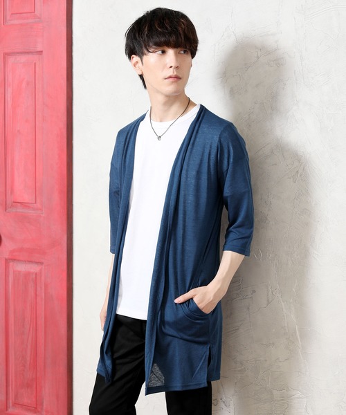TopIsm(トップイズム)の「ショールカラー リネン混5分袖 無地ロングカーディガン(カーディガン/ボレロ・メンズ・ブラック/ネイビー/グレー/カーキ/モカ/グレイッシュブルー/チャコールグレー・M/L)」の1枚目の写真