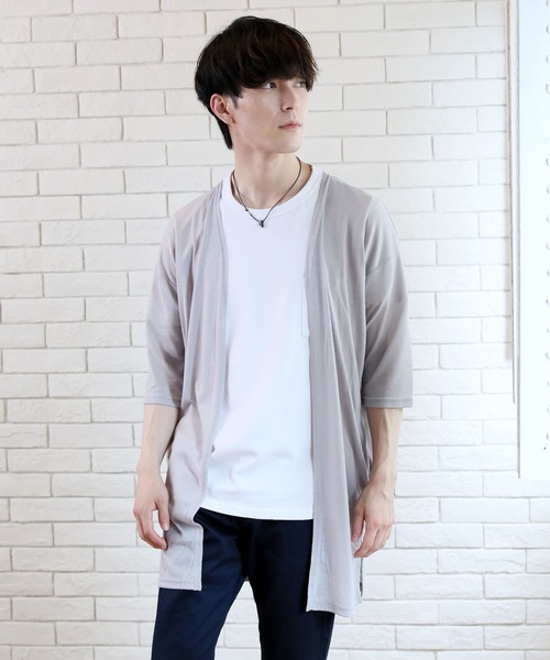 TopIsm(トップイズム)の「ショールカラー リネン混5分袖 無地ロングカーディガン(カーディガン/ボレロ・メンズ・ブラック/ネイビー/グレー/カーキ/モカ/グレイッシュブルー/チャコールグレー・M/L)」の4枚目の写真