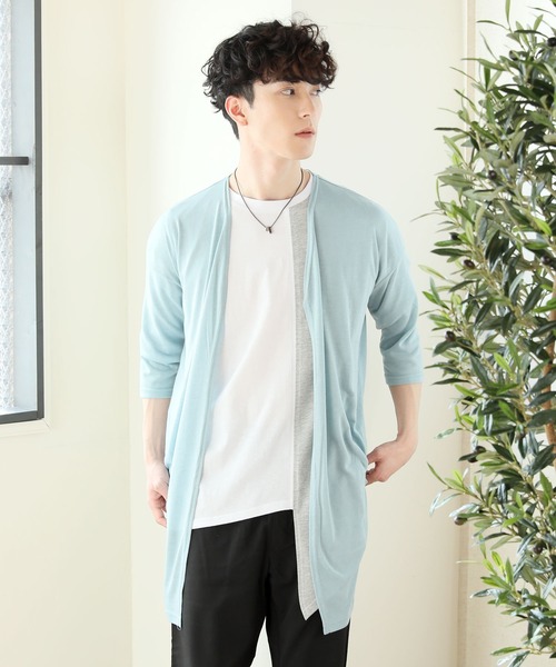 TopIsm(トップイズム)の「ショールカラー リネン混5分袖 無地ロングカーディガン(カーディガン/ボレロ・メンズ・ブラック/ネイビー/グレー/カーキ/モカ/グレイッシュブルー/チャコールグレー・M/L)」の7枚目の写真