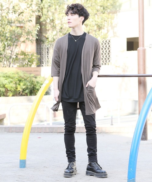 TopIsm(トップイズム)の「ショールカラー リネン混5分袖 無地ロングカーディガン(カーディガン/ボレロ・メンズ・ブラック/ネイビー/グレー/カーキ/モカ/グレイッシュブルー/チャコールグレー・M/L)」の11枚目の写真