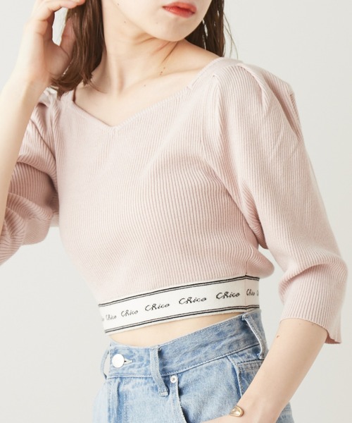 Chico(チコ)の「裾ロゴパワショルショート丈ニット(ニット/セーター・レディース・ホワイト/ピンク/ミント/ホワイト系その他2/ブラック/カーキ・FREE)」の6枚目の写真