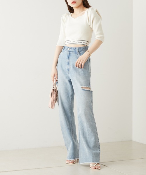 Chico(チコ)の「裾ロゴパワショルショート丈ニット(ニット/セーター・レディース・ホワイト/ピンク/ミント/ホワイト系その他2/ブラック/カーキ・FREE)」の8枚目の写真