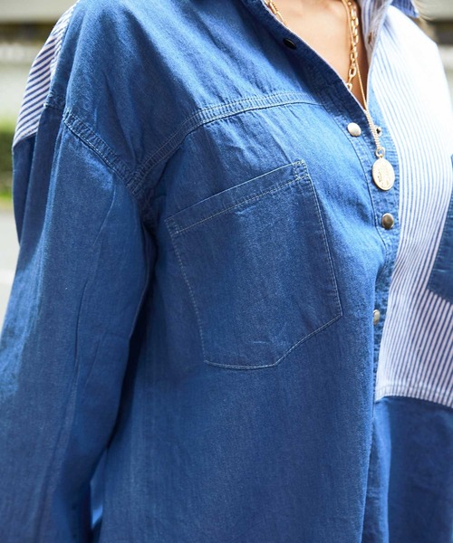babyShoop（ベイビーシュープ）の「デニム切り替えシャツ（シャツ/ブラウス・レディース・ライトブルー/ブルー・FREE）」の5枚目の写真