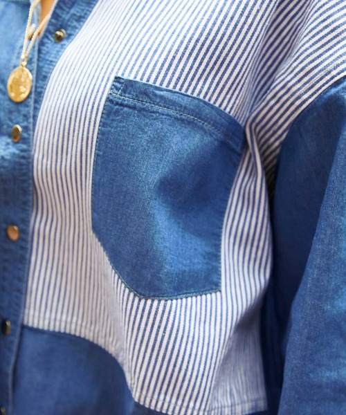 babyShoop（ベイビーシュープ）の「デニム切り替えシャツ（シャツ/ブラウス・レディース・ライトブルー/ブルー・FREE）」の11枚目の写真