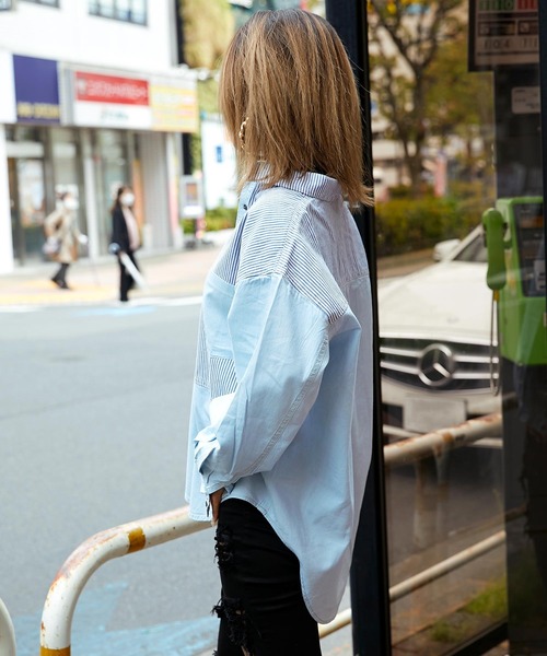 babyShoop（ベイビーシュープ）の「デニム切り替えシャツ（シャツ/ブラウス・レディース・ライトブルー/ブルー・FREE）」の6枚目の写真