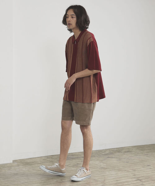 BEAMS HEART（ビームスハート）の「BEAMS HEART / ジップ ストライプ ポロシャツ（ポロシャツ・メンズ・ネイビー/バーガンディー・SMALL/LARGE/MEDIUM）」の9枚目の写真
