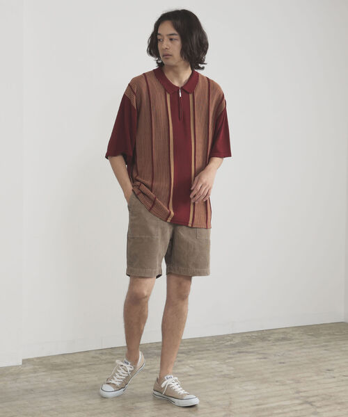 BEAMS HEART（ビームスハート）の「BEAMS HEART / ジップ ストライプ ポロシャツ（ポロシャツ・メンズ・ネイビー/バーガンディー・SMALL/LARGE/MEDIUM）」の3枚目の写真