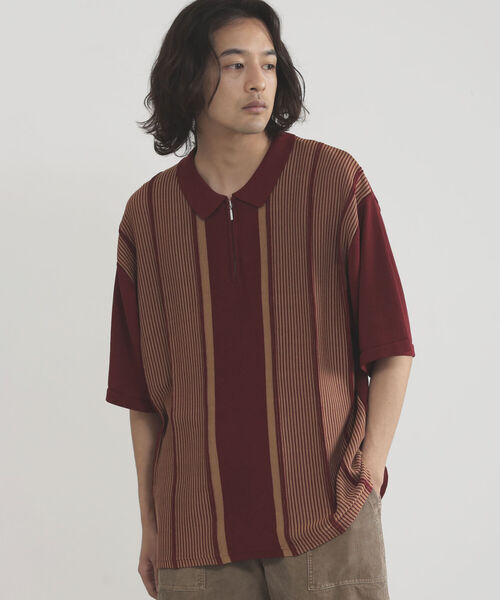 BEAMS HEART（ビームスハート）の「BEAMS HEART / ジップ ストライプ ポロシャツ（ポロシャツ・メンズ・ネイビー/バーガンディー・SMALL/LARGE/MEDIUM）」の15枚目の写真